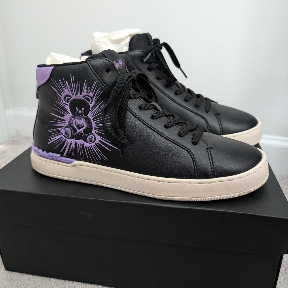 NWT Unisex Coach Clip High Top Sneaker Shoes with Bear